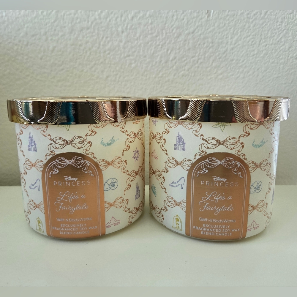 SOLD 2pc SET Bath & Body Works DISNEY PRINCESS 2 Life's A Fairytale 3Wick Candle